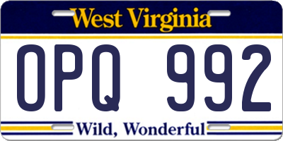 WV license plate OPQ992