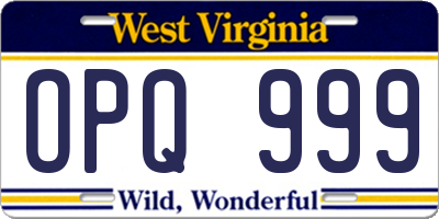 WV license plate OPQ999