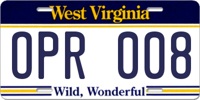 WV license plate OPR008
