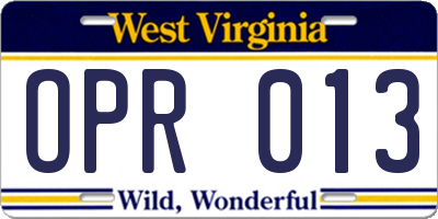 WV license plate OPR013