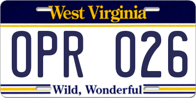 WV license plate OPR026