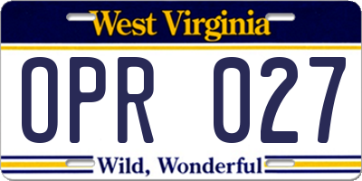 WV license plate OPR027