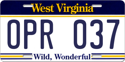 WV license plate OPR037