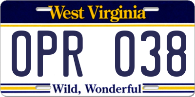 WV license plate OPR038