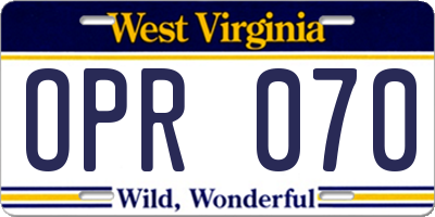 WV license plate OPR070