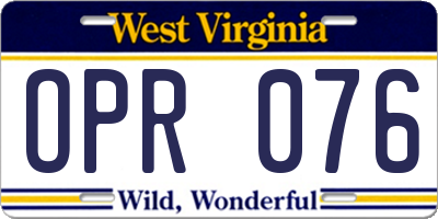 WV license plate OPR076