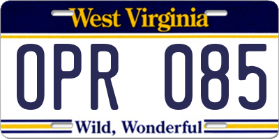 WV license plate OPR085
