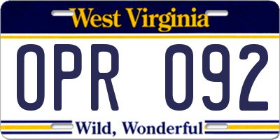 WV license plate OPR092