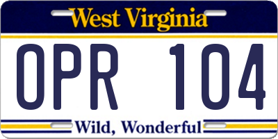 WV license plate OPR104