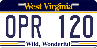 WV license plate OPR120