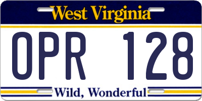 WV license plate OPR128