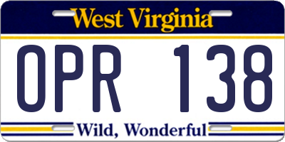 WV license plate OPR138