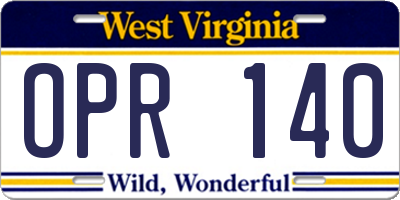 WV license plate OPR140