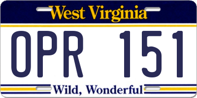 WV license plate OPR151