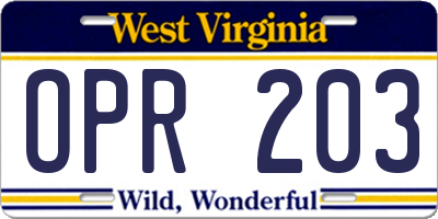 WV license plate OPR203