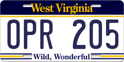 WV license plate OPR205