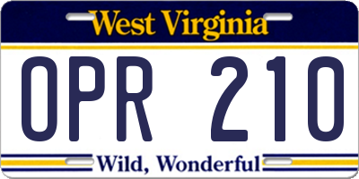 WV license plate OPR210