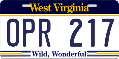 WV license plate OPR217