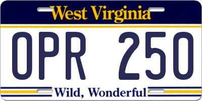 WV license plate OPR250