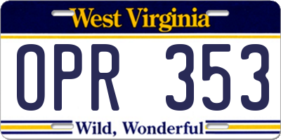 WV license plate OPR353