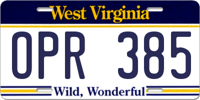 WV license plate OPR385