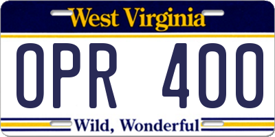 WV license plate OPR400
