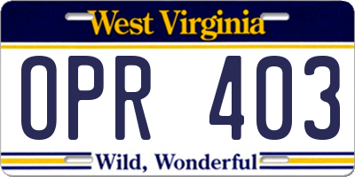 WV license plate OPR403