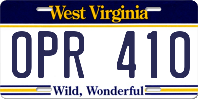 WV license plate OPR410