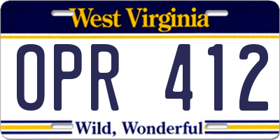 WV license plate OPR412