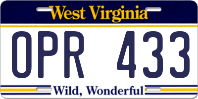 WV license plate OPR433