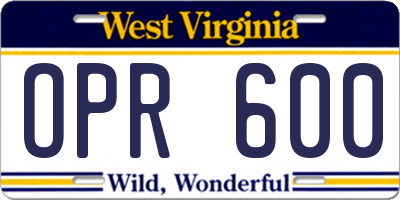 WV license plate OPR600