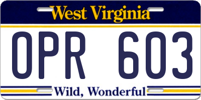 WV license plate OPR603