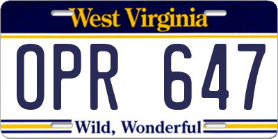 WV license plate OPR647