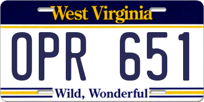 WV license plate OPR651