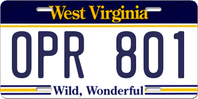 WV license plate OPR801