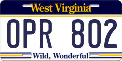 WV license plate OPR802