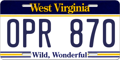 WV license plate OPR870