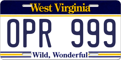 WV license plate OPR999