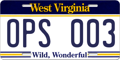 WV license plate OPS003