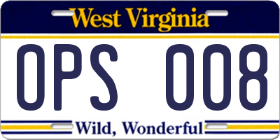 WV license plate OPS008