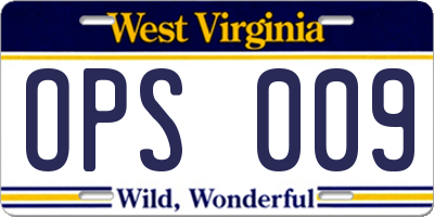WV license plate OPS009