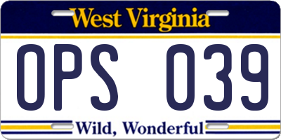 WV license plate OPS039