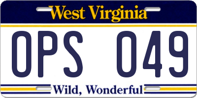 WV license plate OPS049