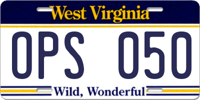 WV license plate OPS050