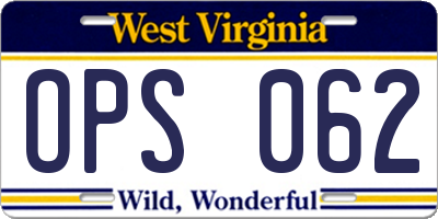 WV license plate OPS062