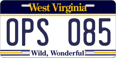 WV license plate OPS085