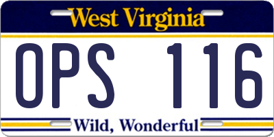 WV license plate OPS116