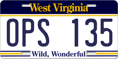 WV license plate OPS135