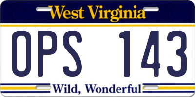 WV license plate OPS143