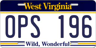 WV license plate OPS196